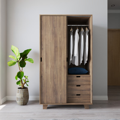 HAPPY FURNITURE , ALVA - Tủ quần áo 2 cửa lùa, TCL_041 , 100cm x 54cm x 180cm DxRxC