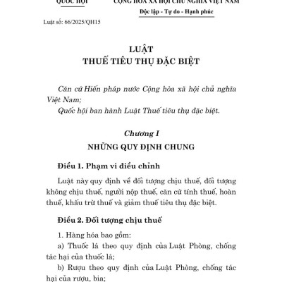 Luật thuế tiêu thụ đặc biệt năm 2025