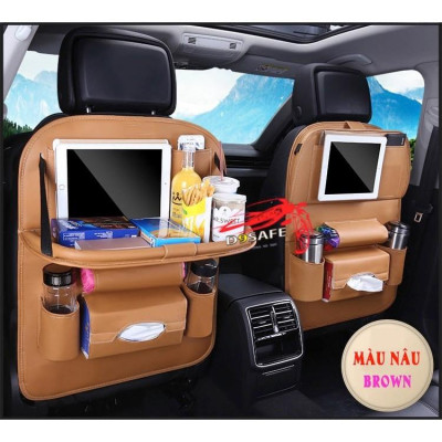 TÚI TREO GHẾ DÀNH CHO XE HƠI DA CAO CẤP – CÓ BÀN ĂN TIỆN DỤNG, PHÙ HỢP MỌI XE