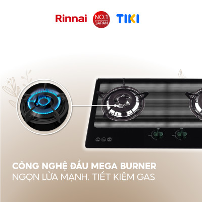 Bếp gas âm Rinnai RVB-2BG(L)N mặt bếp kính và kiềng bếp men - Hàng chính hãng.