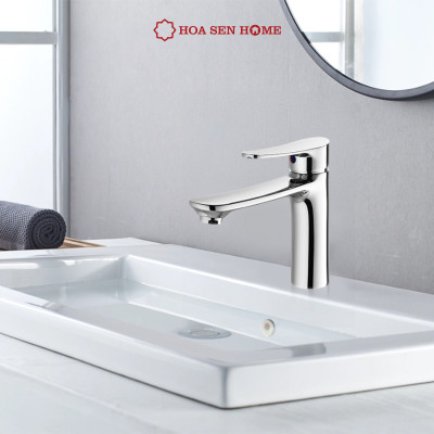 Vòi lavabo nóng lạnh TUSLO F005 Luxury chất liệu đồng nguyên chất, mạ Crom-Niken, công nghệ tạo bọt khí hiện đại - Hoa Sen Home - Hàng chính hãng