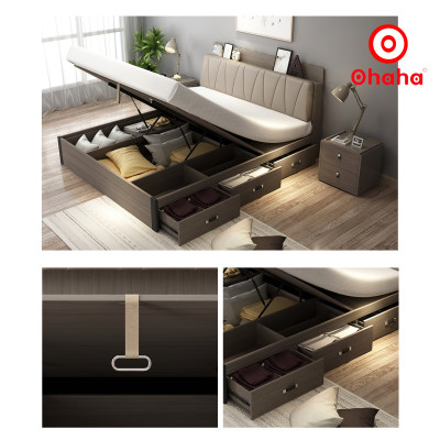 [Miễn phí vận chuyển & lắp đặt] Giường ngủ thông minh cao cấp bọc nệm đầu giường gỗ công nghiệp Ohaha - GN007