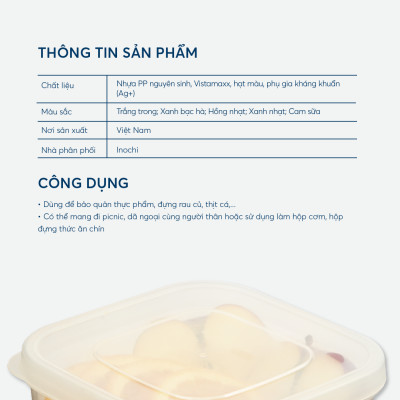 Bộ 3 hộp thực phẩm vuông Hokkaido 500-1000-2000ml (Tặng kèm sticker) - INOCHI- chất lượng chuẩn Nhật Bản