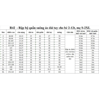 Rập Giấy bộ quần suông áo thun tay dài mã R42