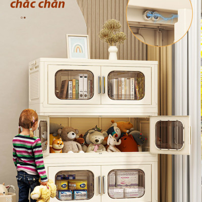 (Ngang 80cm) Tủ Nhựa Gấp Gọn 3/4/5 Tầng Cao Cấp 2 Cánh Cửa Mở-Hộp Đựng Đồ Đa Năng Bằng Nhựa PP, Tháo Lắp Dễ Dàng