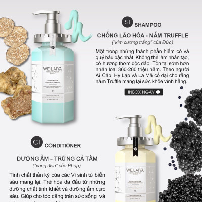 Combo Gội xả phục hồi đa tầng Nấm Truffle Weilaiya và Bộ dầu xả Gừng Hà Thủ Ô Weilaiya - Ngăn rụng tóc, sạch dầu, sạch gàu, giúp tóc mềm mượt