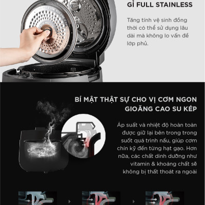 Nồi cơm điện tử áp suất kép Cuckoo 1.08L CRP-ST0610FG - Lòng nồi phủ men Xwall độc quyền - Bảng điều khiển thông minh - Nhiều chế độ nấu ăn - Sản xuất tại Hàn- Hàng chính hãng Cuckoovina Quốc- Chính hàng Cuckoovina