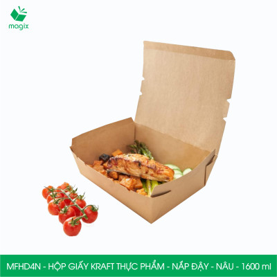 MFHD4N - Combo 50 hộp giấy kraft thực phẩm 1600ml, hộp đựng thức ăn nắp đậy màu nâu, hộp gói đồ ăn mang đi