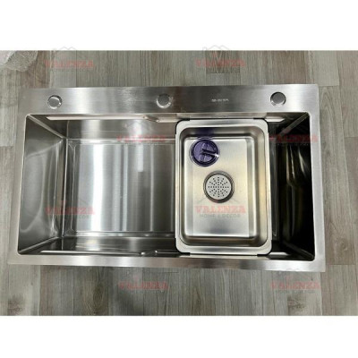 Combo chậu rửa chén 1 hố 7846 sus304 Valenza vòi rửa bát nóng lạnh dây rút 02 bộ xả khay inox bình rửa bát- Dày 3li