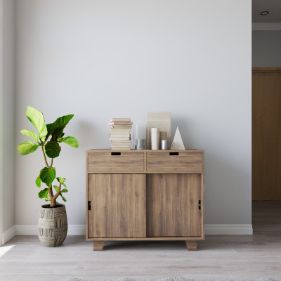 HAPPY FURNITURE , ALVA - Tủ lưu trữ 2 cửa lùa 2 ngăn kéo, TCL_040 , 100cm x 40cm x 86cm DxRxC