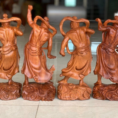 Bộ tượng tứ đại kim cương bằng gỗ hương đá liền khối kt cao 30×13×8cm