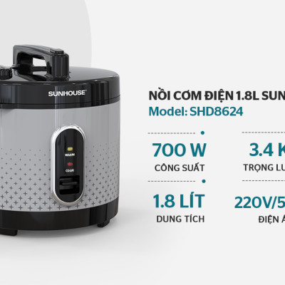 Nồi Cơm Điện 1.8L Sunhouse SHD8624 - Hàng Chính Hãng