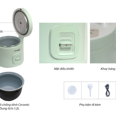 Nồi Cơm Điện Nắp Gài 1.2L Sunhouse Mama SHD8265B - Hàng Chính Hãng