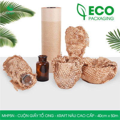 MHP5N - 40cm x 50m - Cuộn giấy tổ ong chống sốc - Kraft nâu Cao Cấp - Giấy gói hàng, gói quà