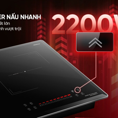 Bếp điện từ đôi Sunhouse MMB82272-T, Công suất 4400W, Mặt kính Ultra Vitro Ceramic thiết kế vát, bo viền 4 cạnh, Chức năng nấu nhanh Booster, Inverter, Slow cook - Sôi liu riu, Bảng điều khiển Slider Control siêu nhạy, BH 3 năm tại nhà - Hàng chính hãng