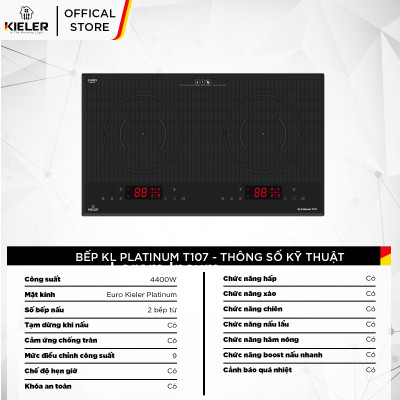 Bếp điện từ đôi Kieler KL-PLATINUMT107 mặt kính Euro Kieler Platinum, Bếp điện từ đa dạng chức năng, cảm ứng chống tràn - Hàng Chính Hãng