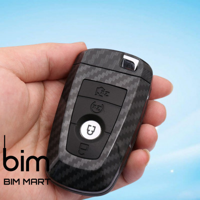 Ốp Vân Carbon Lót Silicon Bọc, Bảo Vệ Chìa Khóa Xe Ford Everest, Ranger 2019 - 2021 ( Tặng kèm móc đeo INOX )