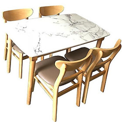 Bộ Bàn Ăn 4 Ghế Vân Đá Trắng