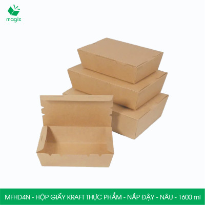 MFHD4N - Combo 100 hộp giấy kraft thực phẩm 1600ml, hộp đựng thức ăn nắp đậy màu nâu, hộp gói đồ ăn mang đi