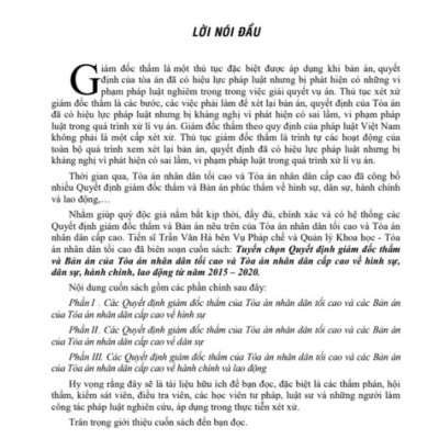 Tuyển chọn Quyết định giám đốc thẩm và Bản án của Tòa án nhân dân tối cao và Tòa án nhân dân cấp cao về hình sự, dân sự, hành chính, lao động từ năm 2015 – 2020