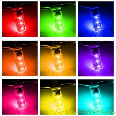 <NEWTREND> Bộ 2 đèn Led T10, W5W RGB 16 màu kèm Remote điều khiển 6 SMD 5050 lắp đèn led demi,biển số, cốp sau