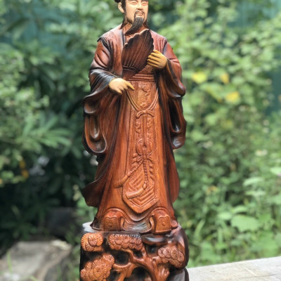 Cặp tượng khổng minh gia cát lượng ,và quan công ,Cặp  văn ,võ song toàn bằng gỗ hương đá tô làm mầu giả cổ kt cao 60cm