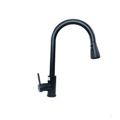 Vòi rửa nóng lạnh cao cấp dây rút xoay 360 inox mạ tĩnh điện chân không màu đen Juno sofa Teady VCCT-3047D