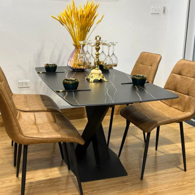 Bàn ăn mặt đá phiến chân chéo kết hợp ghế Loft -  bàn ăn mặt đá nhập khẩu