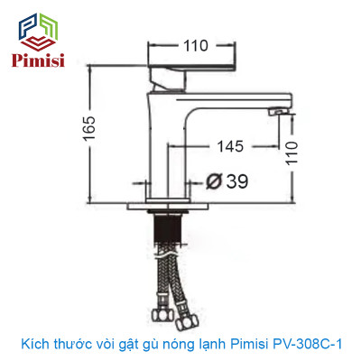Gật Gù Nóng Lạnh Pimisi PV-308C-1 Dài - Rộng 17 cm, Mạ Xi Sáng Bóng, Dùng Cho Chậu Rửa Mặt 1 Lỗ Ở Nhà Vệ Sinh - Vòi Lavabo Gắn Trên Bồn Chậu Rửa Treo Tường Hay Lavabo Mặt Bàn Đá, Với Đầy Đủ Phụ Kiện Xi Phông Và Dây Cấp Nước | Hàng Chính Hãng