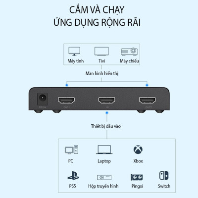 SOAIY Bộ Chia HDMI 1 Ra 2 Cổng UNITEK V130A Hỗ Trợ 4K Cao Cấp - Hàng Nhập Khẩu