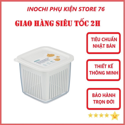 Hộp Bảo Quản Gừng Hành Tỏi Ớt Hình Vuông Hokkaido, 2 Lớp Tách Nước Bằng Nhựa Nguyên Sinh Sản Xuất Theo Tiêu Chuẩn Nhật Bản An Toàn Cho Sức Khỏe Tặng Kèm Khăn Lau PaKaSa - Màu ngẫu nhiên