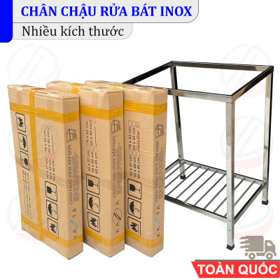 COMBO Chậu Rửa Chén Bát Inox Có Chân 75x46cm Kazta Kèm Vòi Nước Lạnh Đầu Dây Rút - Tặng Khay inox, thớt gỗ, đầu xịt xà bông