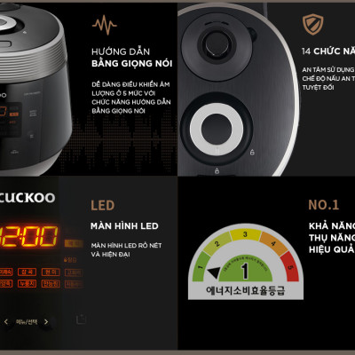 Nồi cơm điện tử áp suất Cuckoo 1.8L CRP-PWV1008F- Lòng nồi phủ men - Hàng chính hãng 