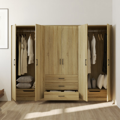 HAPPY FURNITURE , HEINEE - Tủ quần áo 6 cửa mở, TCM_218 , 240cm x 54cm x 180cm DxRxC, sản phẩm phổ thông