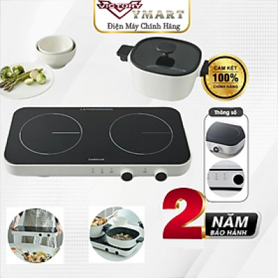 Bếp Điện Từ Đôi LocknLock EJI326WHT - Nhỏ Gọn, Mặt Kính, Khóa An Toàn, Hẹn Giờ - Hàng chính hãng