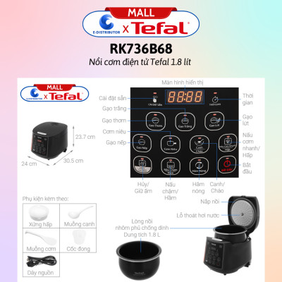Nồi cơm điện tử Tefal 1.8 lít RK736B68 - Hàng Chính Hãng 