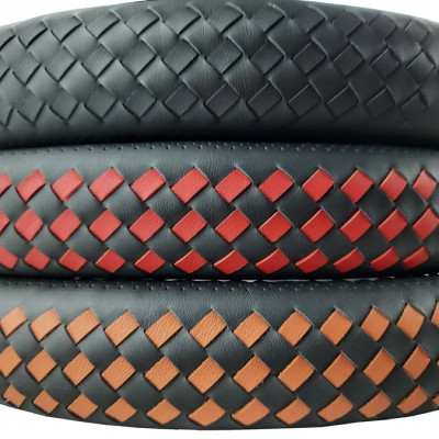 Bọc vô lăng cao cấp Macsim mã 8996 màu đen- nâu chất liệu da thật 100%, khâu tay thủ công size M