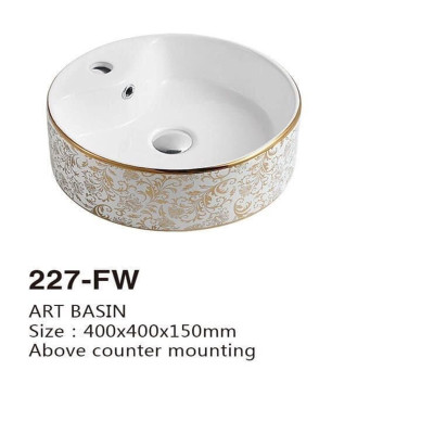 CHẬU RỬA MẶT, LAVABO TRÒN HOA VĂN VÀNG NHẬP KHẨU CHÍNH HÃNG GRVL 103H (men sáng 100 năm) (SP: Chậu)