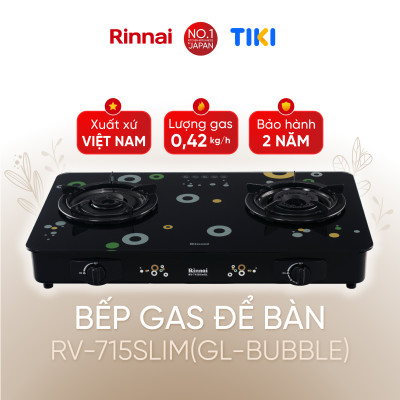 Bếp gas dương Rinnai RV-715Slim(GL-Bubble) mặt bếp kính và kiềng bếp men - Hàng chính hãng.