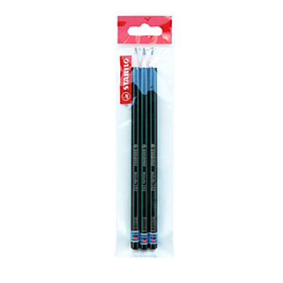 Combo bút chì gỗ phác thảo STABILO Othello 282 thân sọc trắng xanh - Bộ 3 bút nét 7B (PC282-7B-C3)