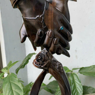 Cặp tượng phu thê viên mãn bằng gỗ mun hoa cực đẹp kt cao 30×16×6cm 