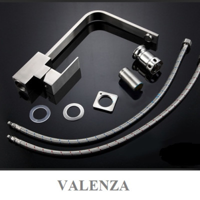 Combo chậu rửa bát 1 hố sus304 Valenza 6045, vòi rửa bát nóng lạnh vuông dẹt, xả, rổ, bình xà phòng