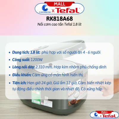 Nồi cơm cao tần Tefal 1.8 lít RK818A68 - Hàng Chính Hãng - Bảo Hành 12 Tháng