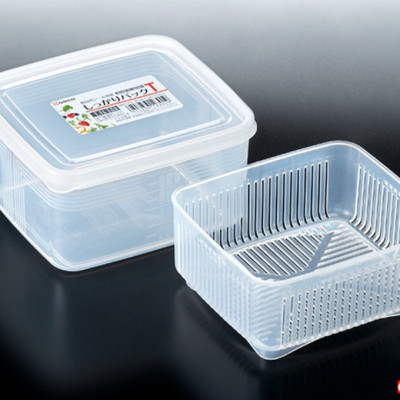Set 02 hộp thực phẩm vuông có giá lót Nakaya 1100ml, giúp rau thịt không bị úng nước và tươi lâu hơn - nội địa Nhật Bản