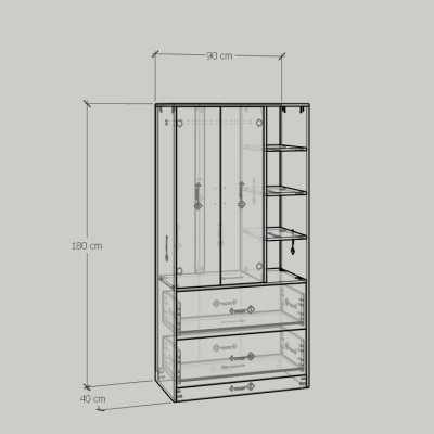[Happy Home Furniture] SALY ,  Tủ quần áo đa năng - kết hợp kệ ,  90cm x 40cm x 180cm ( DxRxC), TCM_008