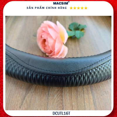 Bọc vô lăng cao cấp Macsim dành cho Vinfast E34, VF3, VF5, VF8, VF9 mã DCUT L16T-2 chất liệu da thật lõi cao su non - Khâu tay 100%