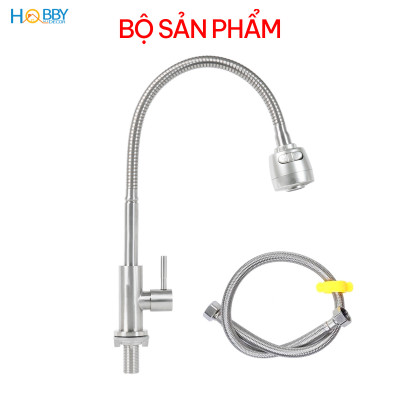 Vòi rửa chén đầu tăng áp thân uốn cong inox 304 Hobby Home Decor LXL