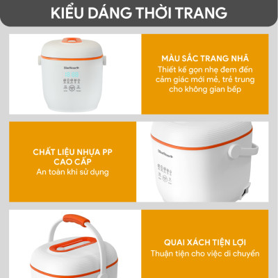 Nồi Cơm Điện Tử BlueStone RCB-5928 - 0.6 Lít - 350W - Điều Khiển Cảm Ứng - Hẹn Giờ - Giữ Ấm - Lòng Nồi 1.5mm - Bảo Hành 2 Năm - Hàng Chính Hãng