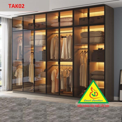 Tủ quần áo gỗ MDF cánh kính cường lực khung nhôm TAK01 - Nội thất lắp ráp Viendong Adv