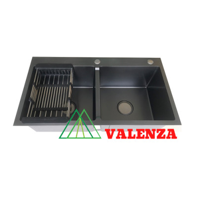 Chậu rửa chén inox 304 nano kháng khuẩn 8245 kèm vòi nước rửa chén inox 304 nano kháng khuẩn Valenza cao cấp rổ inox bộ xả chậu